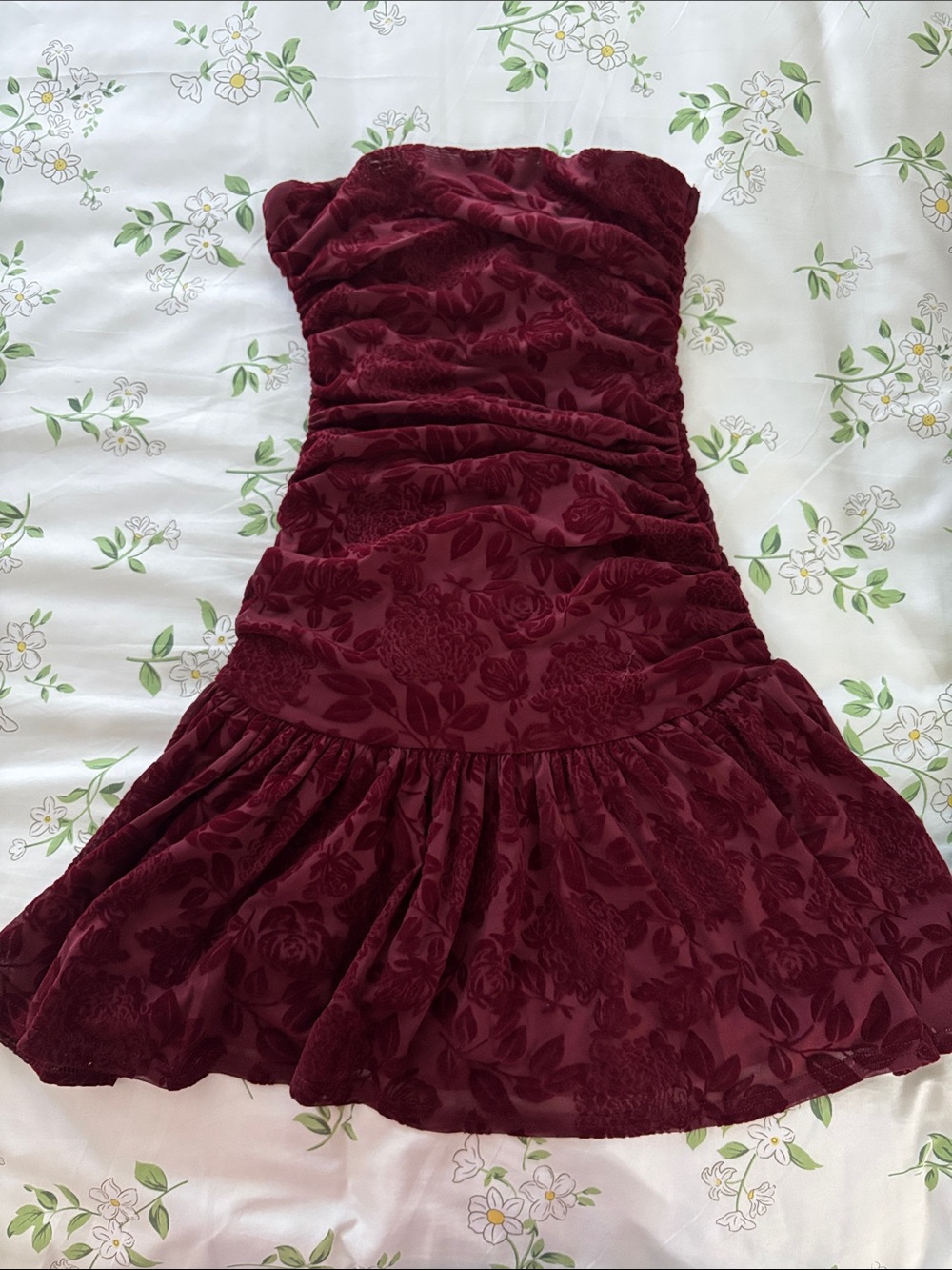 Windsor Burgundy Floral Velvet Mini Dress